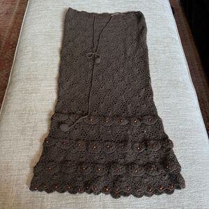 Dick & Jayne Bohemian, Festival, Retro Crochet & Beaded Women's Brown Skirt Sz S